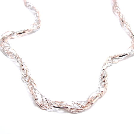 Sterling Silver Twist Chain Necklace w/Rose Gold Plating - Click Image to Close